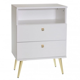 Κομοδίνο Ξύλινο Με Μεταλλικά Πόδια Λευκό-Χρυσό Stolik 50x34x69εκ. iliadis 93748