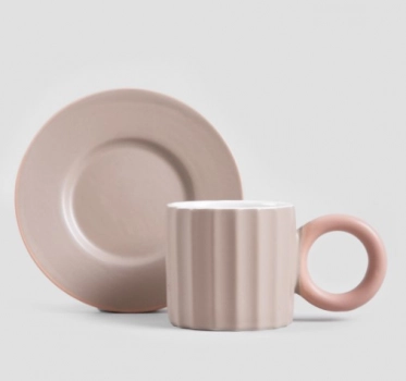 Φλυτζάνι Καφέ Με Πιατάκι Πορσελάνης Μπεζ-Ροζ 100ml Yelly Homla 235719