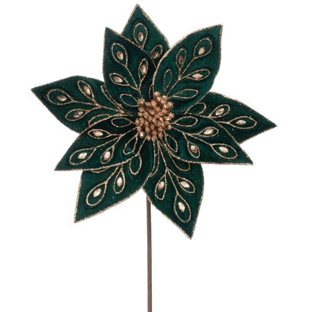 Χριστουγεννιάτικο Κλαδί Αλεξανδρινό Βελούδινο Σμαραγδί Με Στρας 60εκ. iliadis 90399