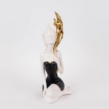 Διακοσμητικό Επιτραπέζιο Γυναίκα Με Λουλούδι Polyresin Λευκό-Χρυσό-Μαύρο 15x11x43εκ. ESTHETI 752-27196