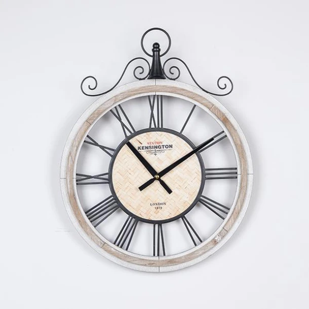 Ρολόι Τοίχου Ξύλινο-Μεταλλικό Αντικέ Natural-Μαύρο 40x4,5x50εκ. ESTHETI 753-10049