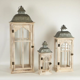 Φανάρι Σετ 3τμχ Ξύλινο-Μεταλλικό Natural 30,5x30,5x86εκ.-23,5x23,5x62εκ.-16,5x16,5x41εκ. ESTHETI 752-10013