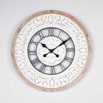 Ρολόι Τοίχου Μεταλλικό-Ξύλινο Αντικέ Λευκό-Μαύρο-Natural 60x4,5x60εκ. ESTHETI 753-10047