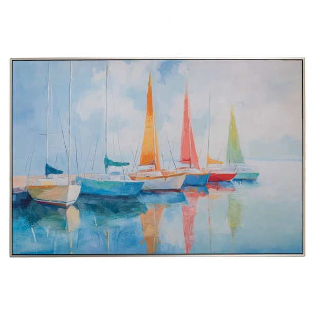 Πίνακας Καμβάς Boats Σε Μαύρη-Ασημί Κορνίζα 120x80εκ. iliadis 92700