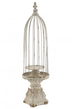 Κηροπήγιο Κλουβί Μεταλλικό Μπεζ Αντικέ 18x62εκ. Zen Collection 24.18.50045