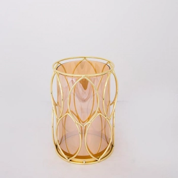 Κηροπήγιο Μεταλλικό-Γυάλινο Χρυσό-Μελί 13,5x20εκ. ESTHETI 752-24029