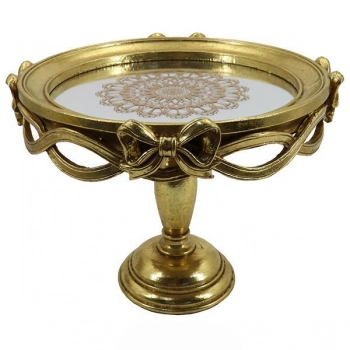 Δίσκος Με Πόδι & Καθρέπτη Polyresin Χρυσός 25,5x25,5x19,7εκ. ESTHETI 752-16071