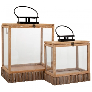 Φανάρι Σετ 2τμχ Ξύλινο Ανοιχτό Καφέ 42x29,5x54εκ.-34,5x22x38,5εκ. iliadis 89275