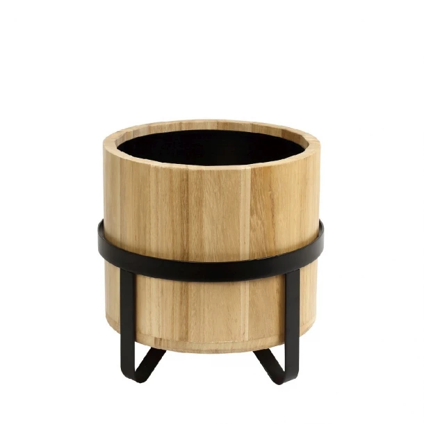 Σαμπανιέρα Με Βάση Ξύλινη-Μεταλλική Natural-Μαύρο 28x27,5εκ. ESPIEL AST860