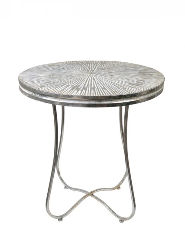Τραπέζι Βοηθητικό Μεταλλικό Με Γραμμές Αντικέ Ασημί 60x60x65,5εκ. Zen Collection 25.4.51324