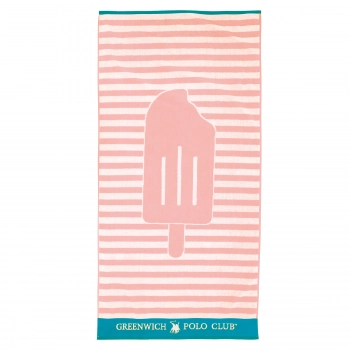 Πετσέτα Θαλάσσης Βαμβακερή 70x140εκ. Beach Towels 3892 Ροζ-Τυρκουάζ-Λευκή Greenwich Polo Club Junior