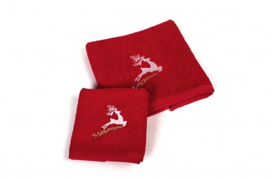 Σετ 2τμχ Χριστουγεννιάτικες Πετσέτες Κουζίνας Βαμβακερές Rudolph Κόκκινο DimCol