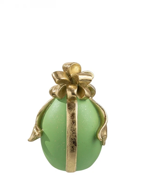 Διακοσμητικό Πασχαλινό Αυγό Με Φιόγκο Polyester Πράσινο-Χρυσό 9,5x10,5x15,3εκ. Zen Collection 26.6.52452