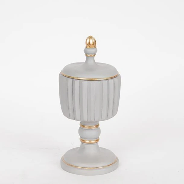 Διακοσμητικό Μπωλ Με Καπάκι Polyresin Γκρι-Χρυσό 9x9x21εκ. 752-21039