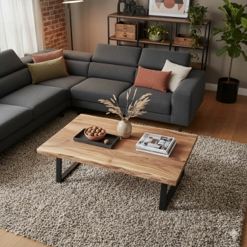 Τραπέζι σαλονιού Miles Slim pakoworld μασίφ ξύλο ακακίας σε φυσική απόχρωση με μαύρα μεταλλικά πόδια 115x60x45εκ