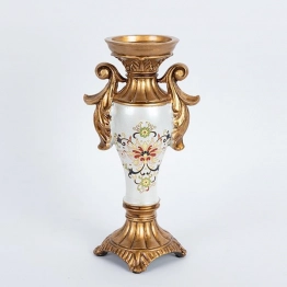 Κηροπήγιο Πορσελάνης-Polyresin Λευκό-Χρυσό 15x9,5x29εκ. ESTHETI 752-21016