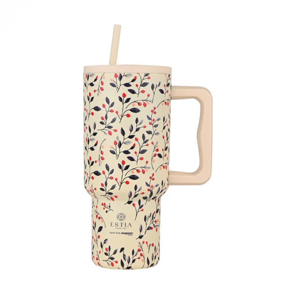 Θερμός Ανοξείδωτος Straw Tumbler XL 14,5x10x22,5εκ.-900ml Bloom Beige Save The Aegean Estia 01-35181