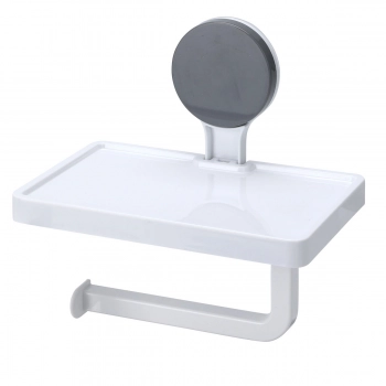 Χαρτοθήκη Με Βεντούζα ABS & TPE Με Ραφάκι 18x11,5x17,6cm White- Grey Knob MRShome 0081000