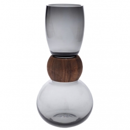 Βάζο Γυάλινο-Ξύλινο Γκρι-Καφέ 16x33εκ. iliadis 91958