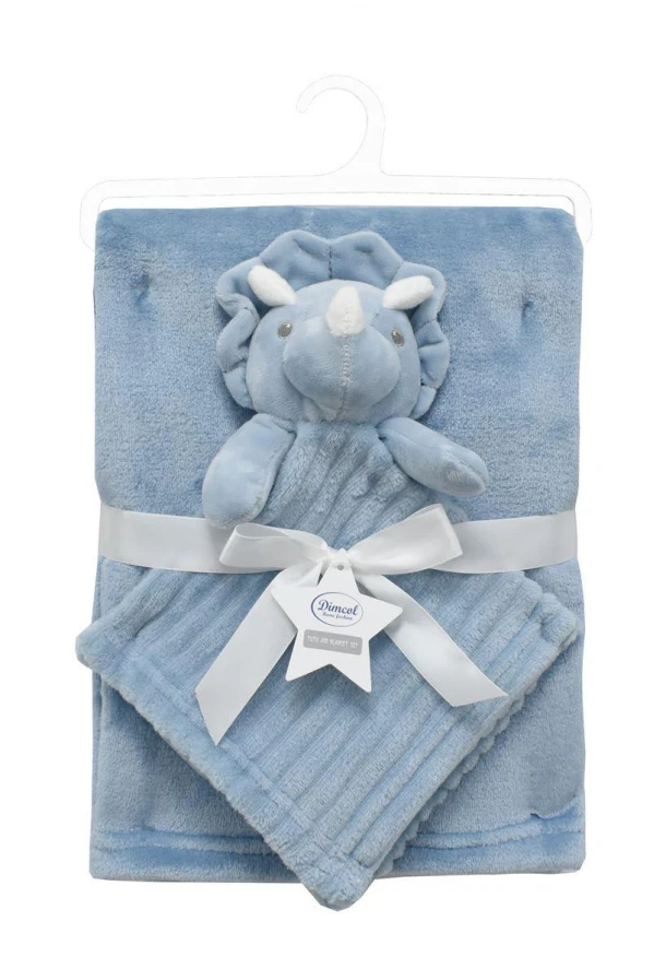Σετ Κουβέρτα Fleece Αγκαλιάς-Λίκνου 75x100εκ. Με Νάνι-Πανάκι Παρηγοριάς 33x33εκ. Dinosaur 04 Sky Blue Dimcol