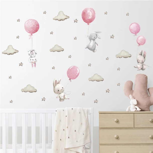 Αυτοκόλλητα Τοίχου Bunny Balloons Pink 76x115εκ. Sipo SIP-WS63028