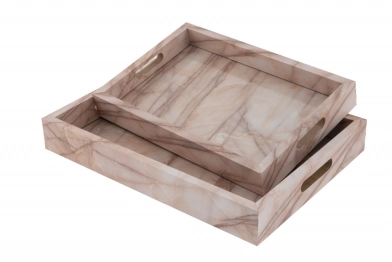 Δίσκος Σερβιρίσματος Σετ 2τμχ Πλαστικός Εφέ Μαρμάρου Μπεζ 25x35x4,8εκ.-20x30x4εκ. Zen Collection 24.8.50215