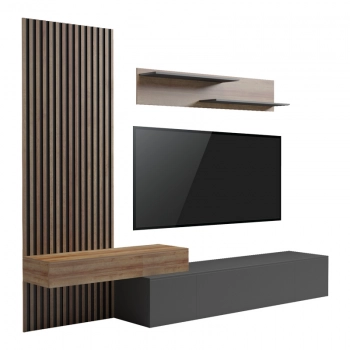 Σύνθετο σαλονιού Litende pakoworld σε ανθρακί-oak απόχρωση 249.4x42.2x199.5εκ