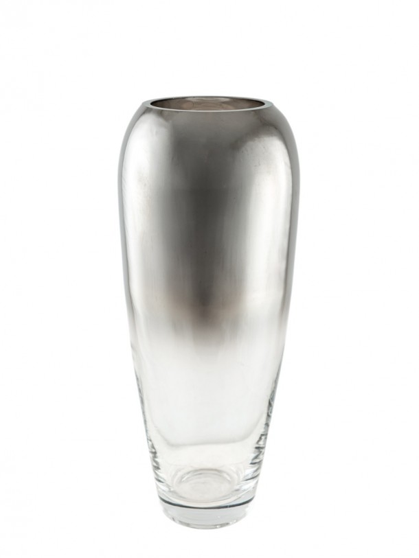 Βάζο Χειροποίητο Φυσητό Γυαλί Ασημί-Διάφανο 14x33εκ. Zen Collection 25.43.52138