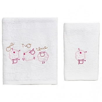 Σετ Πετσέτες 2τμχ Μπεμπέ Βαμβακερές Sheep Ροζ 57591