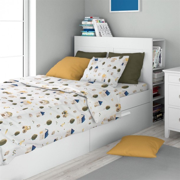 Σετ Σεντόνια 2τμχ Βαμβακερά Μονά 160x240εκ. Village  579 White-Green Dimcol