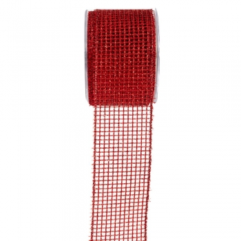 Χριστουγεννιάτικη Κορδέλα Glitter Grid 6,7εκ.-9μ. Κόκκινη iliadis 20006