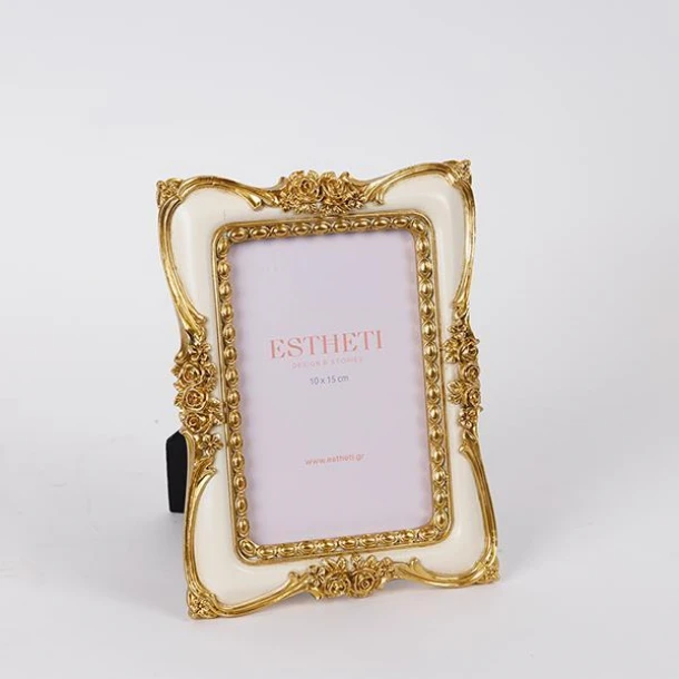 Κορνίζα Polyresin Λευκή-Χρυσή 10x15εκ. ESTHETI 756-12191