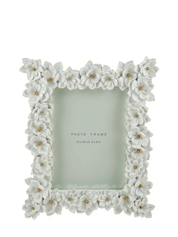 Κορνίζα Polyester Με Λουλούδια Λευκά-Χρυσό 15x20εκ. Zen Collection 25.50.52354