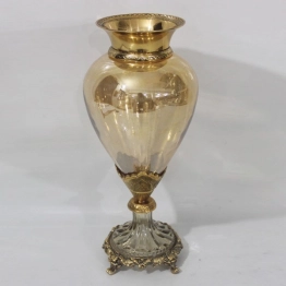 Βάζο Γυάλινο-Μεταλλικό Αντικέ Χρυσό-Μελί 17x38εκ. ESTHETI 819-00428