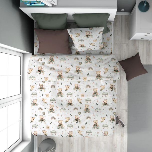 Πάπλωμα Παιδικό Βαμβακερό Μονό 160x240εκ. Cloudy Bear 581 White-Olive DimCol 32111123061