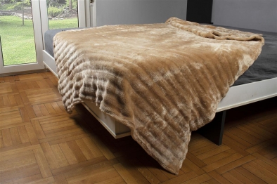 Κουβέρτα Coral Fleece Polyester Υπέρδιπλη 220x240εκ. Ριγέ 12 Beige DimCol