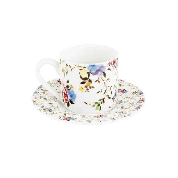 Σετ 6τμχ Φλυτζάνια Καφέ Πορσελάνης Λευκά Με Λουλούδια 90ml Spring Oriana Ferelli PR24711010