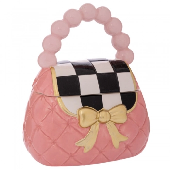 Μπισκοτιέρα Τσάντα Κεραμική Ροζ Με Χρυσό Φιόγκο 22x16x26εκ. iliadis 92387