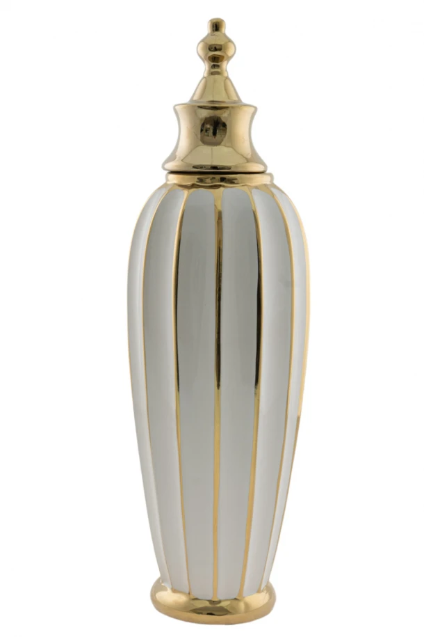 Βάζο Κεραμικό Με Καπάκι Λευκό-Χρυσό 15x49εκ. Zen Collection 24.1.49712