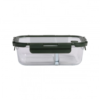 Φαγητοδοχείο Γυάλινο 2 Θέσεων 1460ml-22,1x16,5x6,6εκ. Olive Click & Seal Estia 01-39639