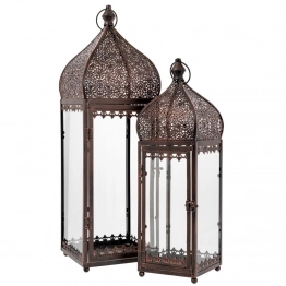 Φανάρι Σετ 2τμχ Vintage Μεταλλικό Μαύρο 21,5x12,5x67,5εκ.-16,5x16,5x52εκ. iliadis 89545