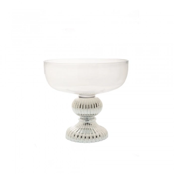 Διακοσμητικό Μπωλ Με Πόδι Γυάλινο Διάφανο-Ασημί iliadis 32x17x29,5εκ. 84956
