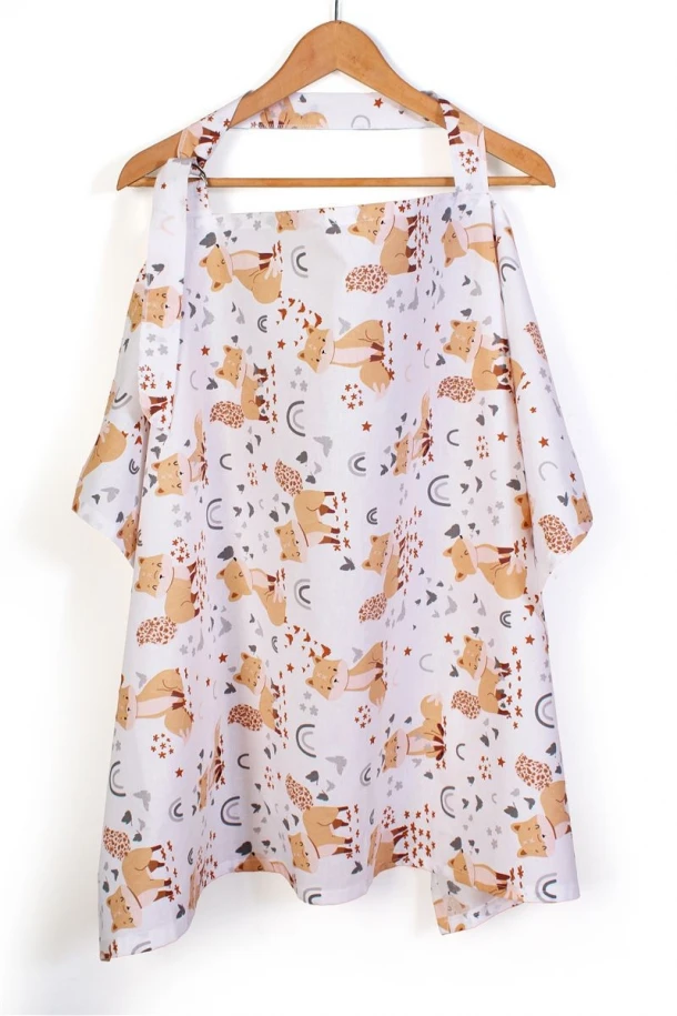Ποδιά Θηλασμού Βαμβακερή 105x70εκ. Cute Fox 02 White-Beige DimCol