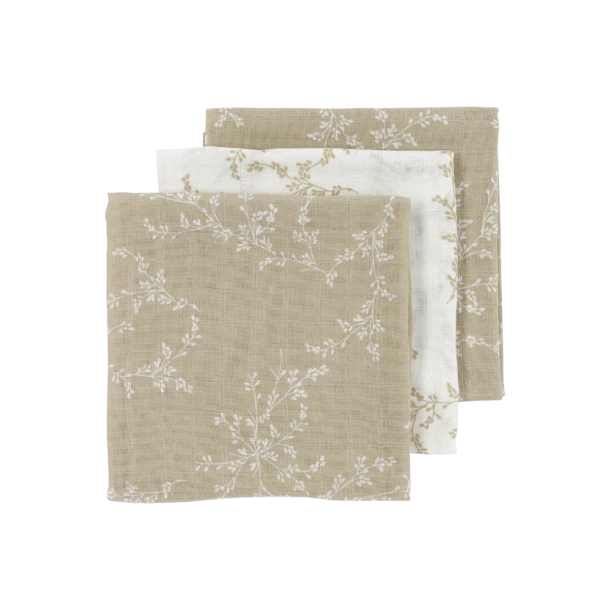 Σετ 3τμχ Απορροφητική Λαβέτα-Μουσελίνα Βαμβακερή Branches Sand 30x30εκ. Meyco MEY-457068