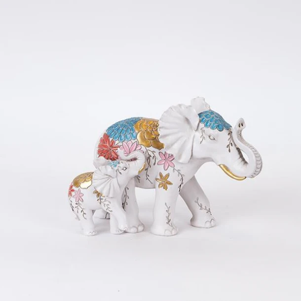 Διακοσμητικοί Ελέφαντες Polyresin Λευκοί Με Λουδούδια 22,5x12x16εκ. ESTHETI 752-11621