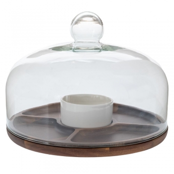 Ορντερβιέρα 5 Θέσεων Ξύλινη Με Γυάλινο Καπάκι Natural-Διάφανο Φ26,5x20εκ. iliadis 91913