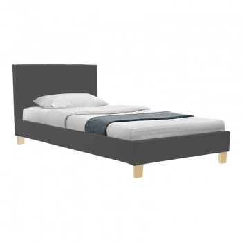 Κρεβάτι Nevil pakoworld ύφασμα ανθρακί με ξύλινο πόδι σε φυσική απόχρωση 100x200εκ