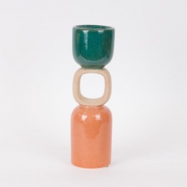 Κηροπήγιο Κεραμικό Πράσινο-Μπεζ-Σομόν 9,5x31,5εκ. ESTHETI 752-25062