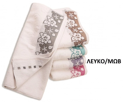 Πετσέτα Βαμβακερή Ζακάρ Μεμονωμένη Σώματος 70x140εκ. Zero Twist Ερατώ Λευκό-Μωβ DimCol