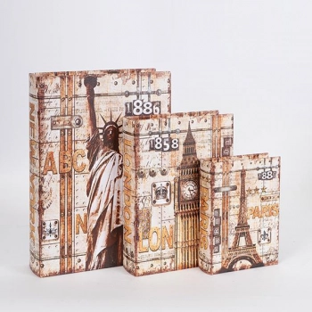 Διακοσμητικό Κουτί Βιβλίο Σετ 3τμχ Ξύλινο Ανοιχτό Καφέ 32x23x7εκ./25x18x5,5εκ./18x13x4εκ. ESTHETI 752-17018